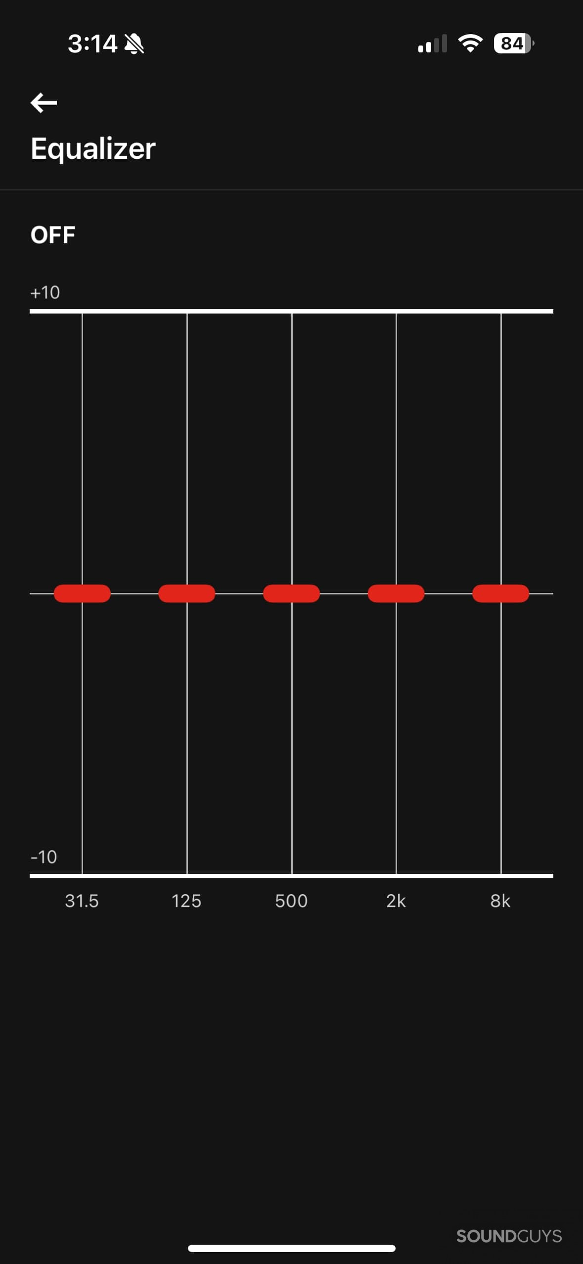 A screenshot of the V-MODA headphone editor app equalizer.